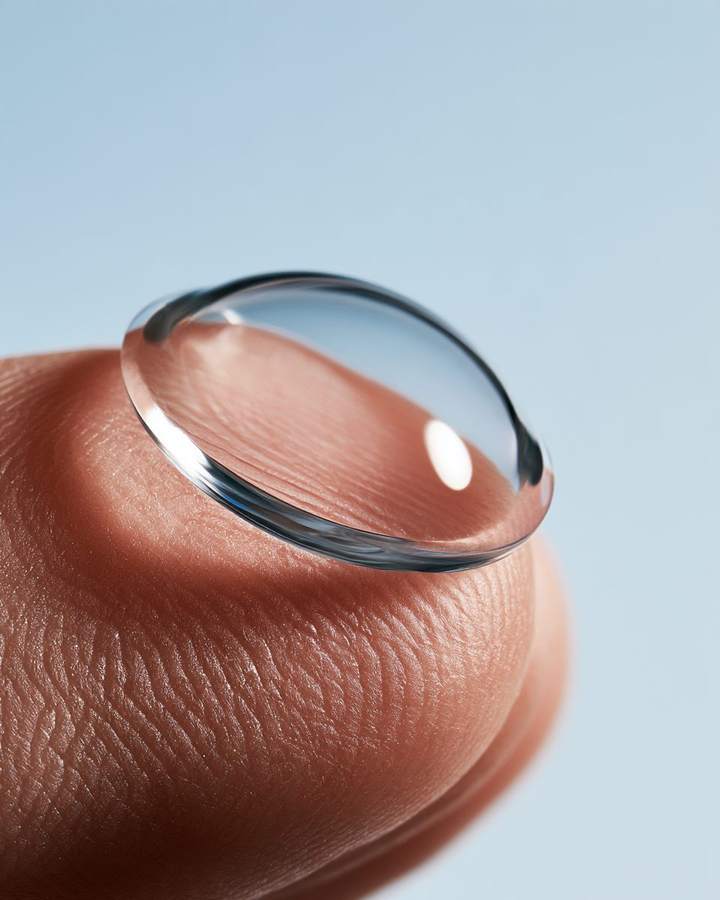 Weiche Kontaktlinse auf einer Fingerspitze